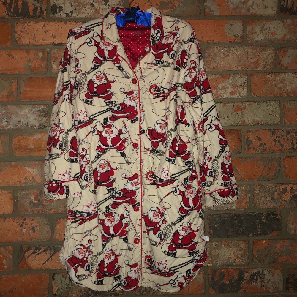 Nick & Nora Skiing Santa Sleepshirt Flannel L